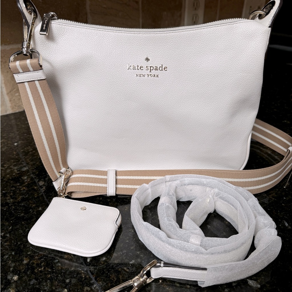 Kate Spade Rosie Crossbody Parchment Canvas and Leather Straps + Coin Purse
